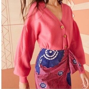 Ulla Johnson Hot Pink Merino Wool Barbie Style Cardigan Button Ansel size S